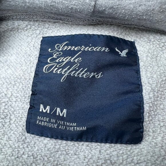 American Eagle Hoodie Womens Medium Grey Pink Logo Casual Sweatshirt Cozy Trendy - Picture 6 of 13